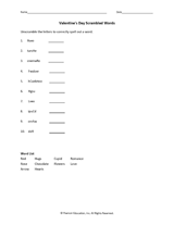 Valentine's Day Scrambled Words