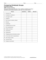 Activity: Comparing Vertebrate Groups